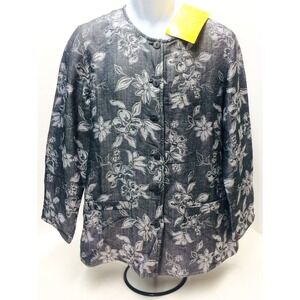 Dialogue womens jacket Size M lightweight linen blend LS button front NEW